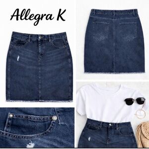 NWT. Allegra K. Distressed Ripped Hem Jeans Denim Skirt. Casual chic. Size L.